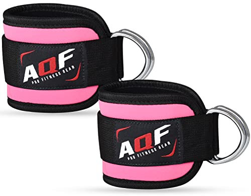 AQF Ankle Straps for Cable Machines Attachment - Neoprene Padded Gym Wrist Cuff Legs Extensions Curls, Kickbacks, Weightlifting Hip Abductor, Abs, Glute Workout (Pink, Pair)