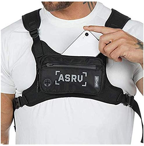 Mens Chest Bag Hip Hop Waist Front Bag Tactical Pack with Phone Hole Reflective, Waterproof Adjustable Vest Bag for Sports Hiking Camping Fitness Travel (Black)