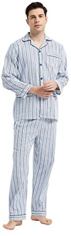 Global Design Concepts Uomo Flanella Pigiama Set 100% Cotone Due Pezzi Pigiama Set per Uomo, Primavera Autunno Inverno Uomo Pigiama Set Botton Down Maniche Lunghe con Coulisse Fondo S-XXL