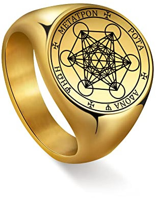 Amaxer Metatron's Cube Bague pour homme en acier inoxydable Style vintage Géométrie sacrée Protection spirituelle Amulette Bague de déclaration pour homme et femme, 9-12, Acier inoxydable