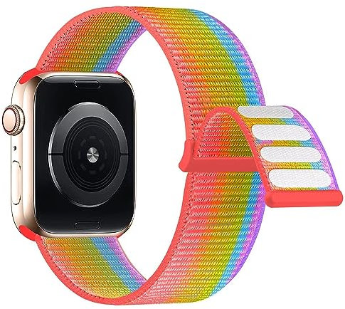 Lobnhot Nylon Strap Compatible with Apple Watch Straps 44mm 42mm 45mm 46mm, Adjustable Sports Band Compatible for iWatch Series 10 9 8 7 6 SE 5 4 3 2 1, Rainbow