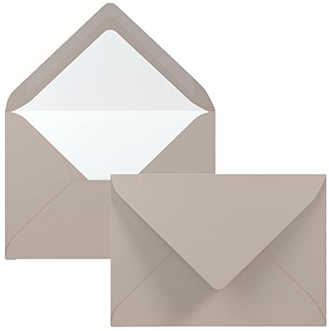 25x Kuverts in Taupe - Brief-Umschläge in DIN B6-12,5 x 17,6 cm geripptes Papier - weißes Seidenfutter für Weihnachten & festliche Anlässe