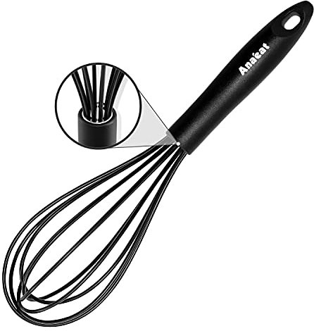 Anaeat 26cm Silicone Balloon Whisk, Perfect for Non-Stick Cookware, Milk and Egg Beater Blender, Heat Resistant Kitchen Whisks for Whisking, Cooking, Baking, Beating, Frothing & Stirring (Black)