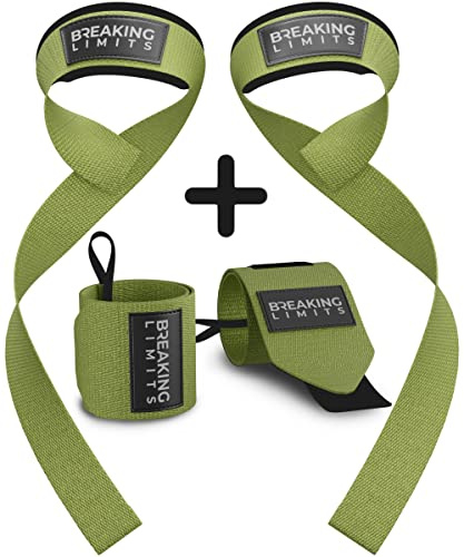 Breaking Limits Zughilfen Krafttraining - Handgelenk Bandagen Gym Set | Lifting Straps, Wrist Wraps, 2er Set, Griffhilfen Kraftsport, Weight Lifting Straps, Fitness Zubehör, Gym Equipment