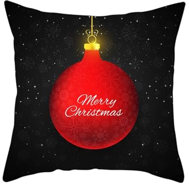 Epinki Kissenbezüge Weihnachten 50x50cm, Weihnachtskugel Motiv Zierkissenbezüge Polyester Weich Bequem, Quadratische Kissenhülle für Sofa Schlafzimmer Büro Auto Dekoration, Rot Schwarz