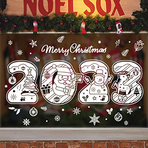 BSITSSS Fensterbilder Weihnachten, 2026Jahr Weihnachtsdeko Fensterdeko Weihnachten, Christmas Decorations Weihnachten Deko, Fensterbilder Statisch Haftende PVC WeihnachtenAufkleber(2026-A)