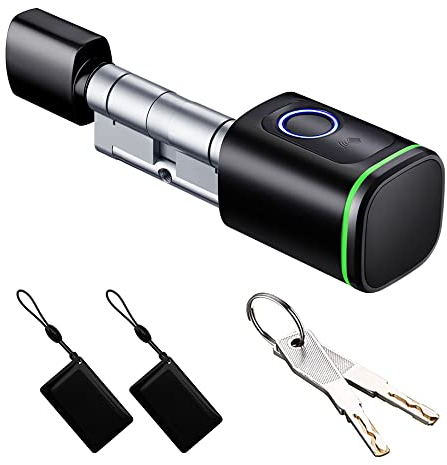 YoumiAI TT Lock BLE Smart Türschloss für Euro Zylinderschloss,elektronisches Schloss,Fingerabdruck IC Karten schlüssel,TT Lock Entriegelung (schwarz, 50/50 100mm)