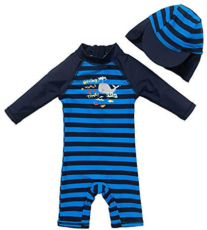 upandfast Maillots de Bain pour bébés garçons Maillots de Bain à Manches Longues pour Enfants UPF 50+ résistant aux UV (Bleu tibétain, 18-24 Mois)