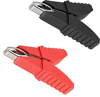 2 Pack Insulated Electrical Crocodile Alligator Car Test Clips Red&Black | FULLY INSULATED CROCODILE CLIPS: Butterfly PVC alligator test clips prevent shocks; Red & Black for polarity.