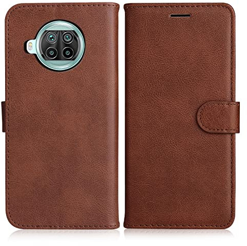 DENDICO Hülle für Xiaomi MI 10T Lite 5G, PU Leder Brieftasche Handyhülle, Flip Tasche TPU Schutzhülle mit Kartenfach für Xiaomi MI 10T Lite 5G, Braun