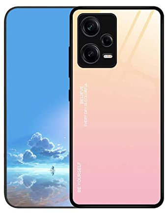 UPLAI Funda para Xiaomi Redmi Note 12 Pro 5G, Ultra Delgado Degradado de Color Vidrio Templado Antigolpes Carcasa, Silicona TPU Suave Elegante Estuche Caso.Rosa Femenino
