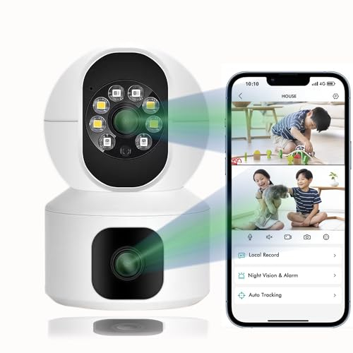 Tecdigbo Dual Lens IP Camera, Indoor Security Camera, 4MP 2.5K HD WiFi Camera with PTZ, Auto Tracking Human for Baby Monitor/Pet Camera, Color Night Vision,TF/SD Card &Cloud Storage