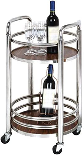 Barwagen Modern Hotel Doppelschicht Hohe Kapazität Servierwagen, Wohnzimmer Klassische Atmosphäre Anti-Drop Rollwagen, Mobiler Restaurantwagen (Color : Brown+Silver, S : 74 * 40cm)