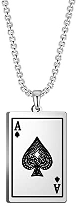 VASSAGO Halskette mit Anhänger für Männer und Frauen, Hip-Hop-Spielkartenanhänger, Edelstahl, Gothic, Poker-Karte, Halskette, Punk-Rock-Schmuck