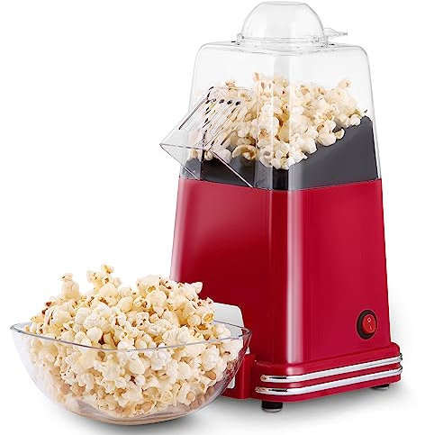HEINRICHS Popcornmaschine, Popcorn Maker ohne Fett & Öl, Heißluft Popcorn, schnelle und einfache Zubereitung, leichte Reinigung, gesunder Snack mit Zucker oder Salz, inkl. Messlöffel, 1100W Heinrich´s