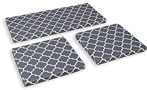 Waterproof Outdoor Cushions for Patio Rattan Furniture - 3 Pieces Set Garden Cushion Pads - Water Repellent Polyester - Comfy Seat Pads, Replacement Bundle, Removable Cover - Marocco Graphite