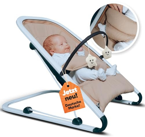 Dezeyno Babywippe Neugeborene Spielebogen Höhenverstellbar bis 9kg - Babyschauckel Baby-Wiege Beige