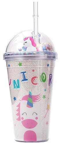 Forreen Gobelet Plastique Reutilisable avec Paille, Bouteille d'eau Pailletée Licorne Anti-Éclaboussures Tasse a Paille pour Adulte ou Enfant Bureau Voyage Cyclisme Sport,450ML
