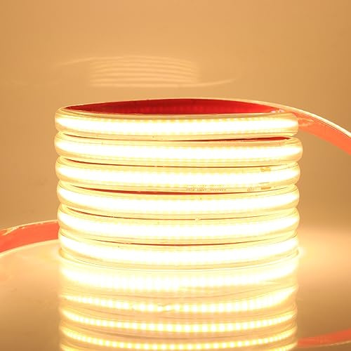KISUFU 220V COB LED Strip 288 LEDs/M Waterproof High Density Flexible COB LED Strip Light Mit Schalter, Light Strip for Home Kitchen TV LiV ing Room Party DIY Decoration Lighting (15m, Warmweiß)