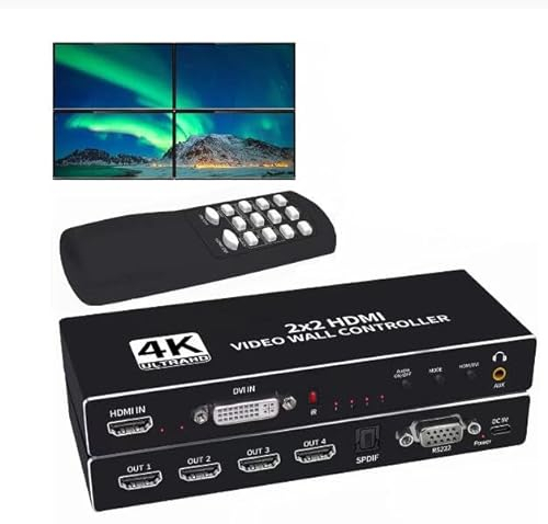 BolAAzuL HDMI DVI Videowand Controller 4K, Video Wall Prozessor unterstützt 4K@30Hz 1080P@60Hz Multi Screen Prozessor, 8 Display Modus und 180 Grad Drehsplicer 1x2 1x4 1x3 2x1 3x1 4x1 Multi Video
