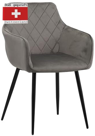 Albatros Esszimmerstühle 1er Set SALO, Grau - Modern und Stilvoll, bequemer Polsterstuhl - Eleganter Küchenstuhl, Stuhl Esszimmer oder Esstisch Stuhl im Retro-Look Samt