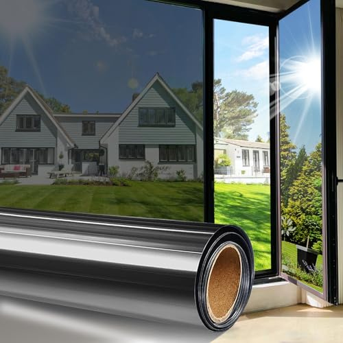One Way Window Film Sun Blocking for Home, Daytime Privacy Mirror Tint, Heat Blocking & UV Protection 90%, Static Cling No Glue, Reflective Window Tint for Glass Doors(Black,17.5 x 78.7)