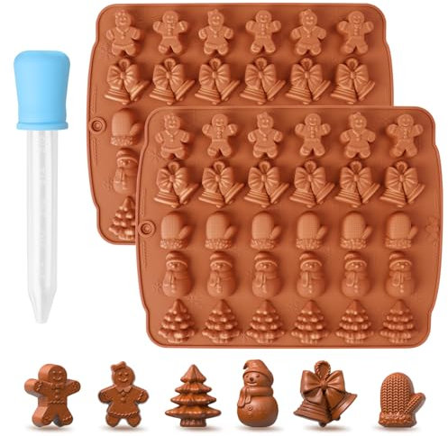MplehDa Lot de 2 moules à chocolat de Noël en silicone, moule à chocolats de Noël, 30 cavités, moule en silicone de Noël pour muffins, décoration de gâteau, biscuits, gelée (A), CBY-022-BR