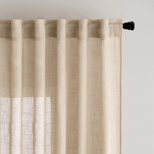 MIULEE Gardinen Vorhänge schlaufenschal Voile Vorhang Modern Leinenoptik Halbtransparent für Wohnzimmer Schlafzimmer Kinderzimmer Schiebevorhang 2er Set Stores Weizen 145x140 cm