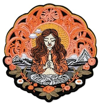 Generic Yoga Girl Meditation Patch - Bestickter Chakra Iron On Sew On Applique Patches for Holes, Clothing, Dress, Jeans, Hat, Backpacks, Clothes - 8.9 cm Round Spiritual Iron On Patch