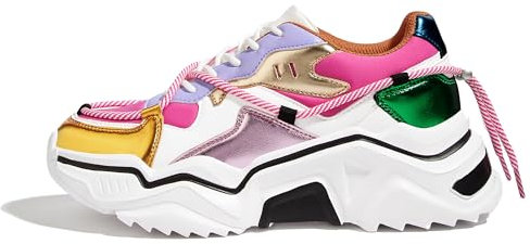LUCKY STEP Sneakers Donna con Zeppa – Scarpe Chunky Dad retrò, Scarpe Moda con Blocchi di Colore per Tutti i Giorni e Passeggiate (Viola/Rosa, 9US-39EU-6UK)