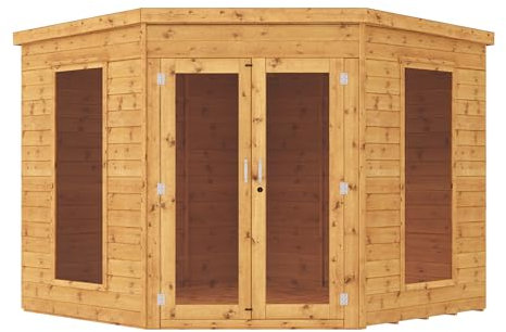 WALTONS | Wooden Corner Summerhouse | Shiplap Tongue & Groove | Garden Room | Flat Roof | Double Door | Outdoor Sun Room | 7ft 8ft 9ft | 10 Year Anti Rot Guarantee | (8ft x 8ft)