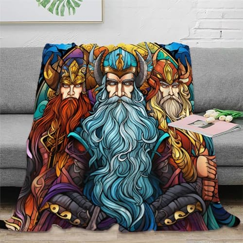 Nordische Mythologie Thor Odin Loki Decke, Superweiche Fleece-Überwurfdecken Für Wohnzimmer, Bettwäsche, Sofa, Schlafzimmer, Kinder, Erwachsene, Ganze Jahreszeit 60x80inch(150x200cm)