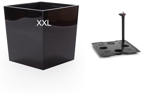 MELTOM Blumenkübel mit Bewässerungssystem aus Kunststoff in Hochglanz Farbe: Schwarz mit Herausnehmbaren Einsatz in cm: 39 x 39 x 41 cm - XXL