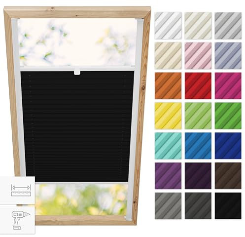 Estika Dachfenster plissee mit Bohren für Velux Fenster - Modell: MK04 - Stofffarbe: Schwarz - Dachfenster Rollo, Fensterrollo innen, Fenster plissee