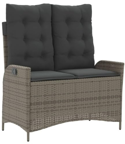 vidaXL Gartenbank Verstellbar mit Kissen Grau Poly Rattan