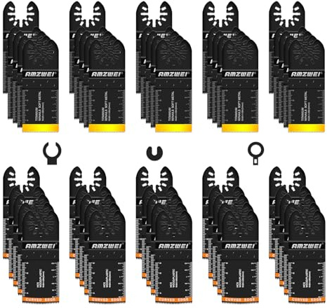 53PCS Multi Tool Blade Kits, Professional Titanium Oscillating Tool Blades for Metal, Wood, Plastic, Curved Edge Oscillating Saw Blades Compatible with Milwaukee Ryobi Rockwell