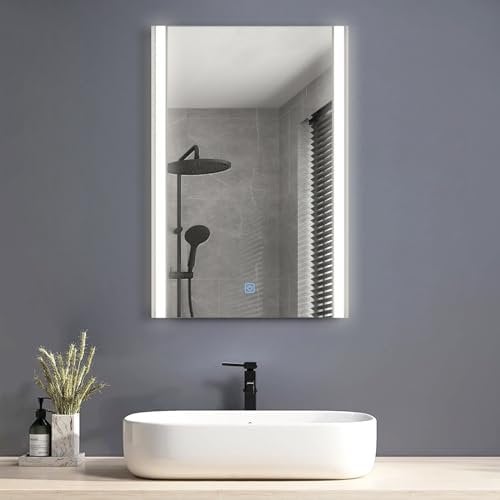 CLIPOP Badspiegel mit Beleuchtung,3 Farben Licht Einstellbar,LED Badezimmerspiegel mit Touch-Schalter Wandspiegel IP44 Lichtspiegel Energiesparend,40x60 cm
