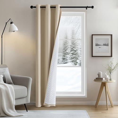 MIULEE Rideau Thermique Isolant Anti Froid et Chaleur avec Doublure, Beige Rideau de Porte Isolant Thermique Lot de 1 (L 100 x H 200 CM), Double Rideaux Occultant et Thermique Epais