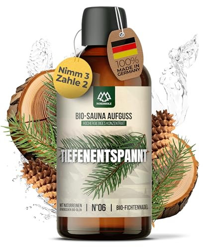 NORDHOLZ® Saunaaufguss BIO [NATURREINE ÄTHERISCHE BIO-ÖLE] Sauna Aufgussmittel #6 Tiefenentspannt 100ml Fichtennadel - Sauna Aufguss aus Franken