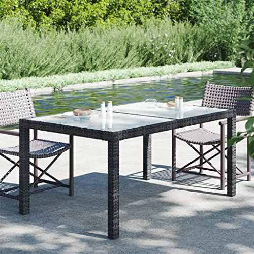 LXYZWRW Outdoor Möbel Gartentisch 150x90x75cm Gehärtetes Glas und Polyrattan Schwarz Outdoor Tische