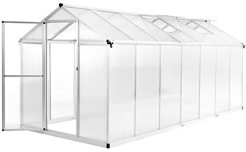IKAYAA Gewächshaus Aluminium 421 x 190 x 195 cm Gartenhaus Winterfest Gewächshaus Glas Glashaus Garten Tomatenhaus Frühbeet und Pflanzenhaus