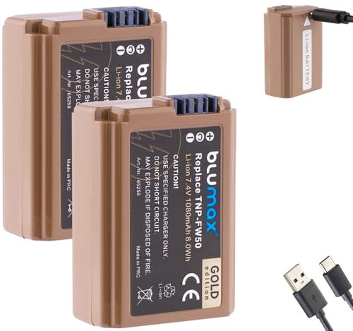 2X Blumax Akku kompatibel mit Sony NP-FW50 |- 1080mAh -| mit USB Typ-C Ladeanschluss für Sony Alpha 7 7II 7S II 6500 / CyberShot DSC RX10 IV/ZV-E10