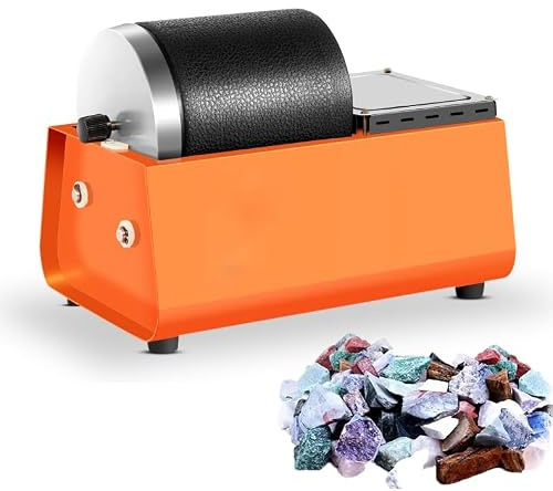 OFNHJK Electric Rock Tumbler Machine, Gemstones Polisher with Leakproof Rubber Barrel, Adjustable Speed/Dual-Wheel Drive/Noise Reduction Barrel, for Metal Polishing orange