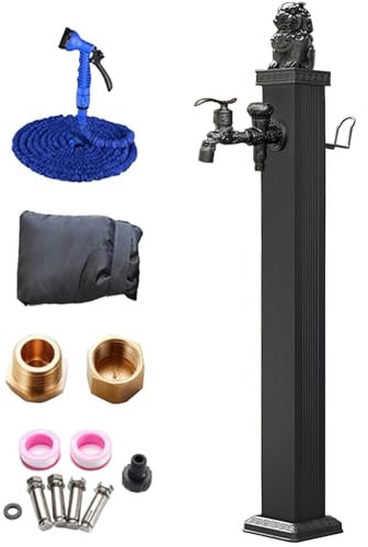 ZPRYZHD Colonne d'eau avec Robinet en Laiton, Robinet Exterieur Jardin avec Support de Tuyau, Robinet Double Sortie pour Ferme, Pâturage, Irrigation, Lavage(Large)
