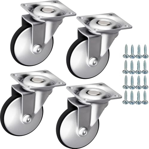 SOTECH 4 Stück Möbelrollen LINDAU Ø 50 mm silbergrau/schwarz ohne Bremse | inkl. Schraubenset Belastbarkeit bis 120 kg (30 kg pro Transportrolle)
