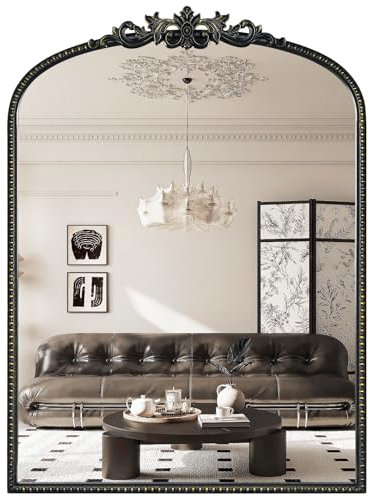WallBeyond Goldener Vintage-Spiegel für Schminktisch, 55,9 x 76,2 cm, schwarzer antiker Spiegel mit kunstvollem Rahmen, gewölbter Vintage-Wandspiegel für Badezimmer, Wohnzimmer, Kamin, Eingangsbereich
