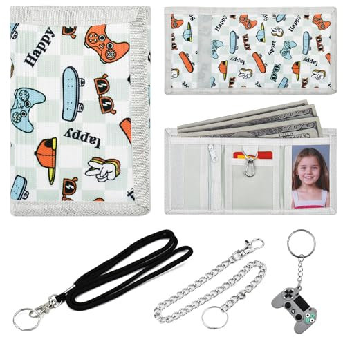 XRPRPX Portefeuille pour Enfant, avec Cordon de Serrage, Porte Monnaie Enfant Garçon Porte-Monnaie Éducatif avec Fermeture Éclair et avec Porte-Clés pour École, Voyage ou Anniversaire