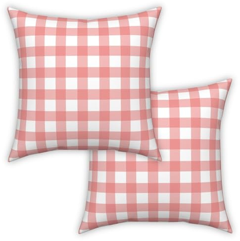 ggaimwf Housses de Coussins Vichy 45x45cm Vieux Rose À Carreaux Ferme Taies d’Oreiller carrées Housses d’Oreiller pour Sofa Canapé Salon Chambre Décor à la Maison Étui à Coussin dispersé Paquet de 2