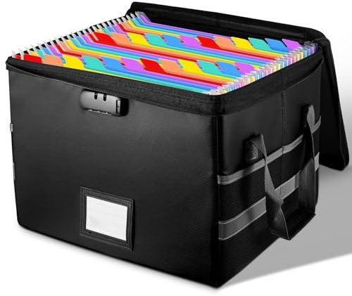 Viitech Fireproof Document Box with Lock, Waterproof Collapsible File Boxs with Handle and Zipper, Portable Home Office File Boxs for Hanging Letter/Legal Folder