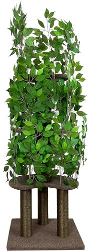 Arbre à chat avec feuilles - Arbre à chat stable et peu encombrant - 4 niveaux à gratter et 3 piliers à gratter - Escalade, se cacher, dormir - Montage facile - Sûr pour les animaux de compagnie et